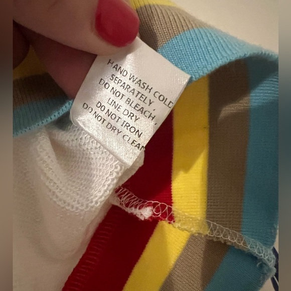 Dreamer White & Rainbow Asymmetrical Long Sleeve Crop Top size Medium (J120) - Picture 7 of 13